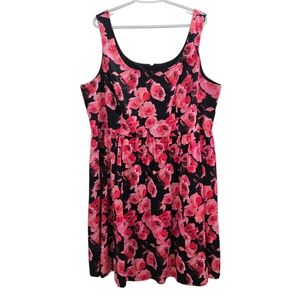 New Noir Black Floral Skater Dress Rose Print Size 20
